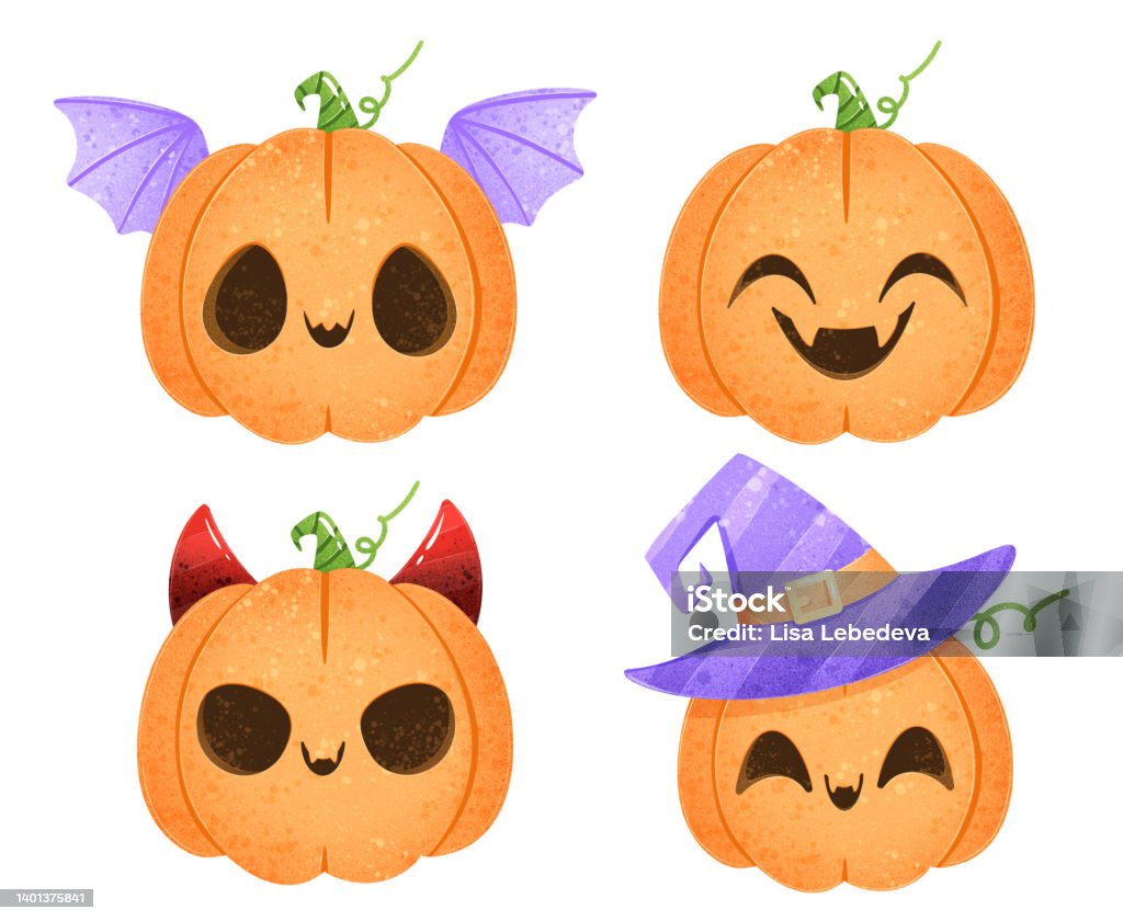 Ilustración de Conjunto De Ilustraciones De Lindas Calabazas De Halloween  De Dibujos Animados y más Vectores Libres de Derechos de Halloween - iStock
