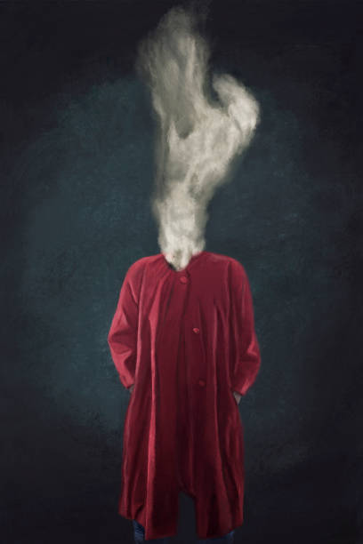 surreal illustration of a disappearing man enveloped in white smoke vector art illustration