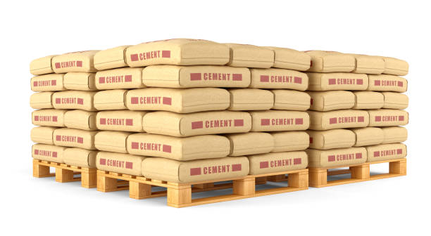 istock Cement bags stack on wooden pallets isolated on white 1401379140