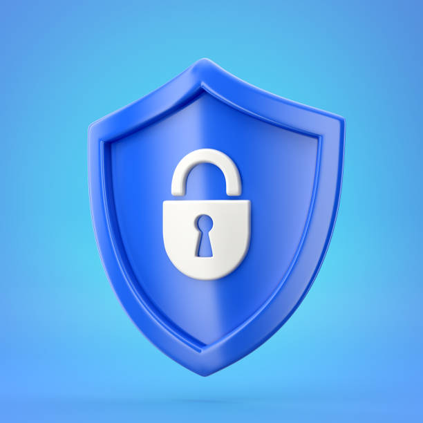 istock Blue shield icon with check mark sign on color background 1401379226