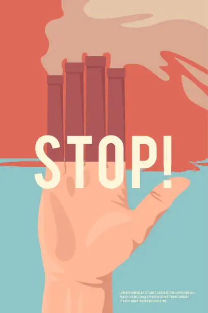 Vector illustration of Stop pollutions. Vector retro poster. Ecology illustration