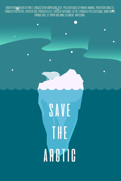 rette die arktis. vektor retro poster. ökologie illustration - polar bear arctic global warming nature stock-grafiken, -clipart, -cartoons und -symbole