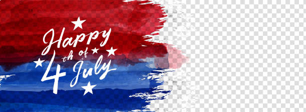 ilustrações, clipart, desenhos animados e ícones de feliz 4 de julho saudando faixa com pincelado vermelho e azul grunge em fundo transparente. ilustração vetorial. - american flag fourth of july watercolor painting painted image