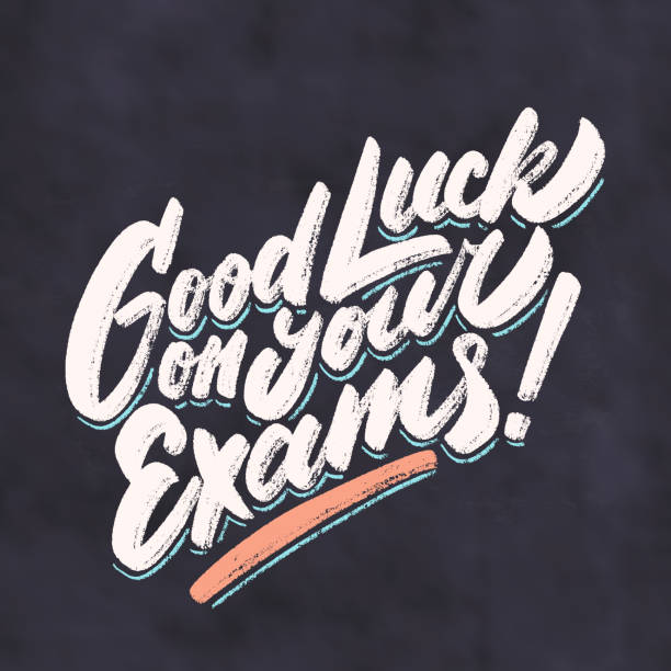 ilustrações de stock, clip art, desenhos animados e ícones de good luck on your exams. vector chalkboard lettering handwritten sign. - com sorte