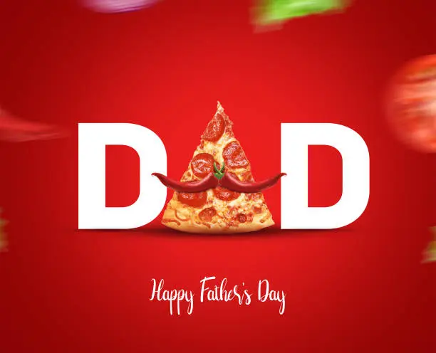 Happy Father's Day Pizza Concept. DAD type shape with pizza concept for restaurant and food brand for father's day. Pizza Restaurant fast food Father's day concept.