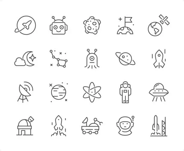 Vector illustration of Space icon set. Editable stroke weight. Pixel perfect icons.