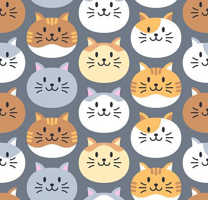 Domestic cat feline face seamless abstract background pattern design.