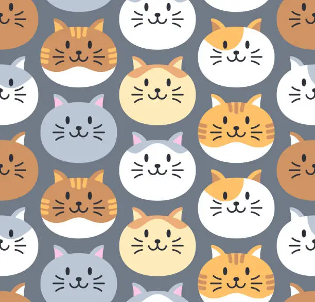 Vector illustration of Cat Domestic Feline Face Seamless Abstract Background Pattern
