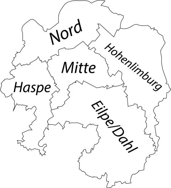 Vector illustration of White tagged districts map of HAGEN, GERMANY