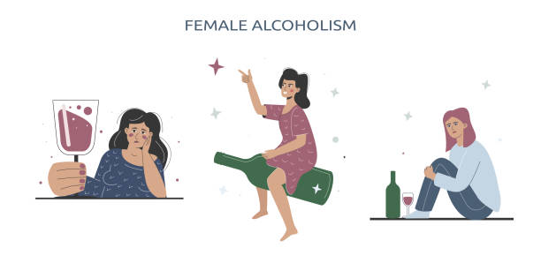 Female alcoholism, vector set of drunk persons. vector art illustration