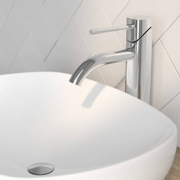 istock Bathroom faucet and ceramic sink. 3d render illustration 1401385711