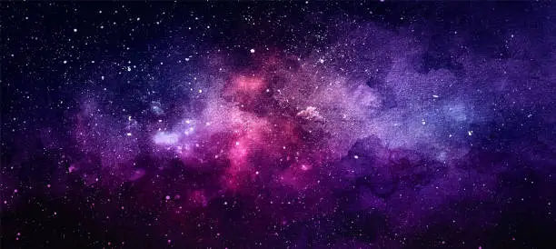 Vector illustration of Vector cosmic illustration. Beautiful colorful space background. Watercolor Cosmos