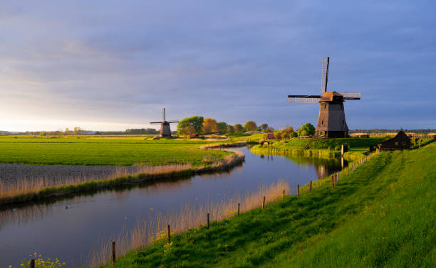 istock Dutch Landscape with Windmills 1401388168