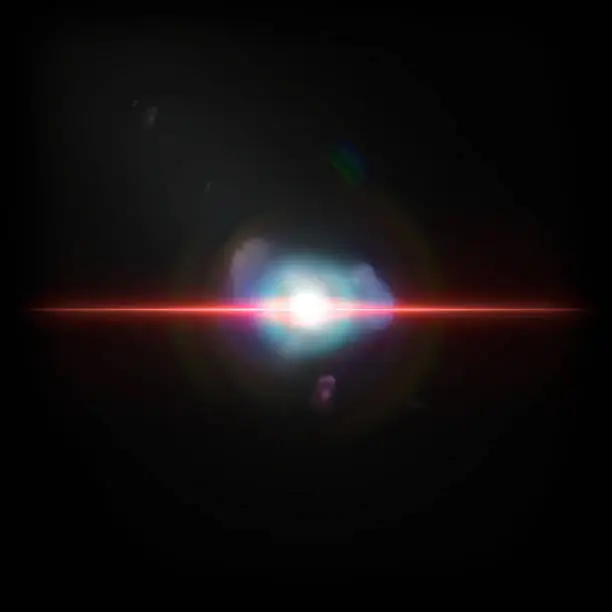 Digital lens flare with bright light isolated with a black background. Used for textures and materials.