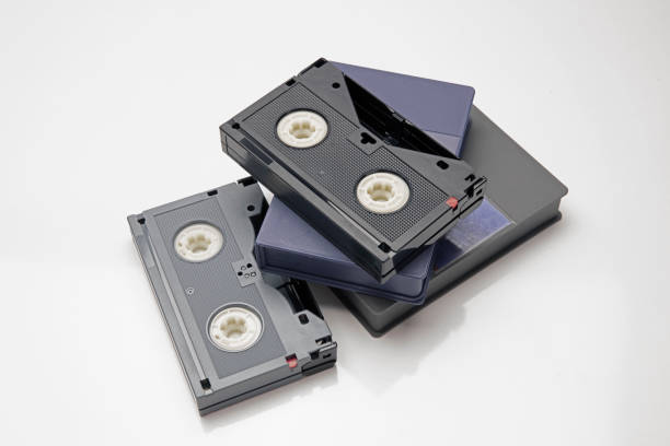 old videocassette cartridges on white background