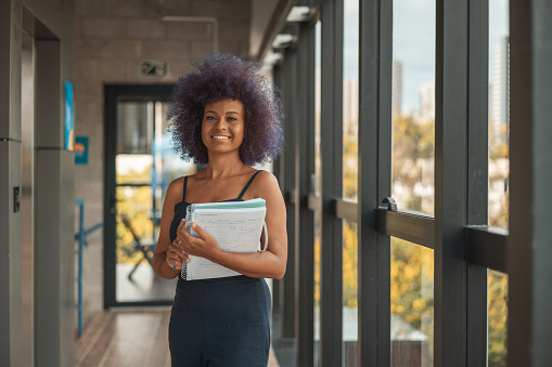 Woman, Afro, Notebook, Laughing, Intern