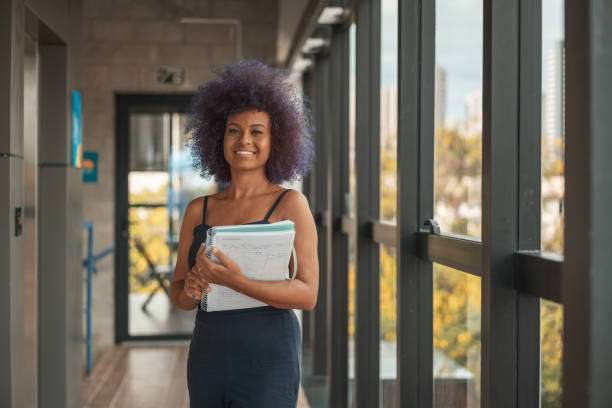 Portrait of afro woman at the University stock photo