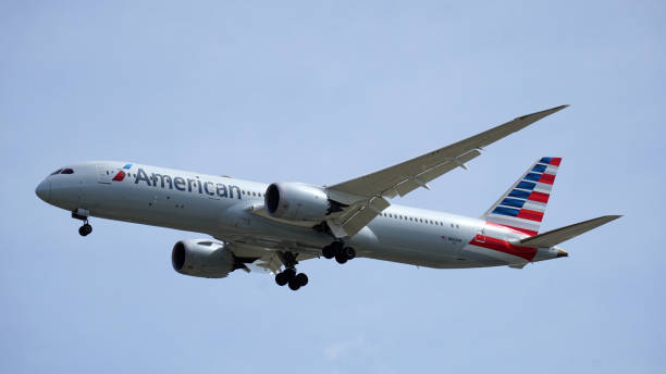 아메리칸 항공 보잉 787 드림라이너, 시카고 오헤어 상륙 준비 - boeing 787 air vehicle travel business travel 뉴스 사진 이미지
