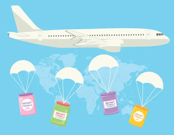 Vector illustration of Infant Formula Shipment Flying Across The World