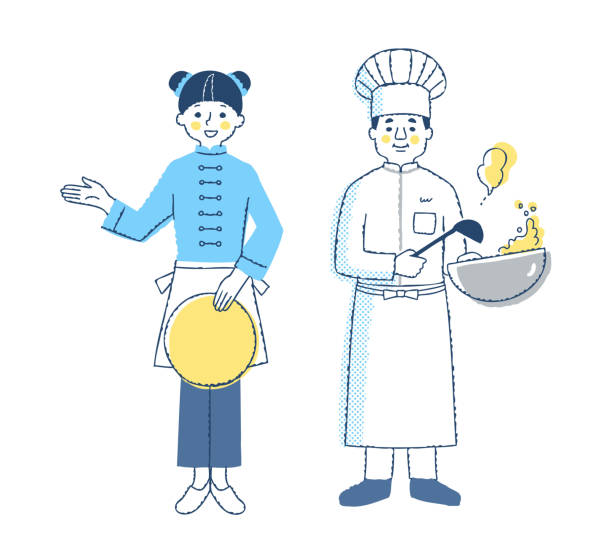 illustrations, cliparts, dessins animés et icônes de chef de restaurant chinois et commis homme et femme - chinese cuisine fried rice asian cuisine wok