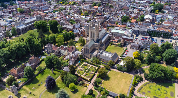 An aerial view of the St Edmundsbury Cathedral in Bury St Edmunds, Suffolk, UK An aerial view of the St Edmundsbury Cathedral in Bury St Edmunds, Suffolk, UK bury st edmunds stock pictures, royalty-free photos & images