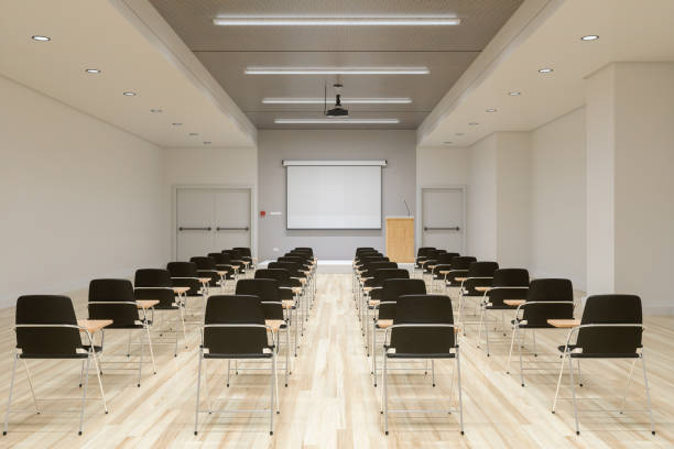 empty ad board white screen mock-up, conference or meeting room.  3d render.