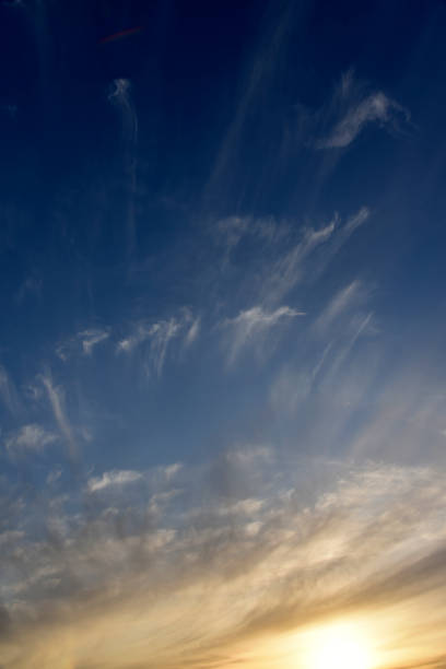istock Evening sunset sky with blue and yellow clouds 1401395295