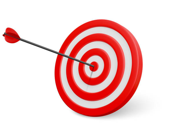 istock Marketing time concept. Business orientation. Realistic 3D red target with an arrow in the center. Vector illustration 1401397287