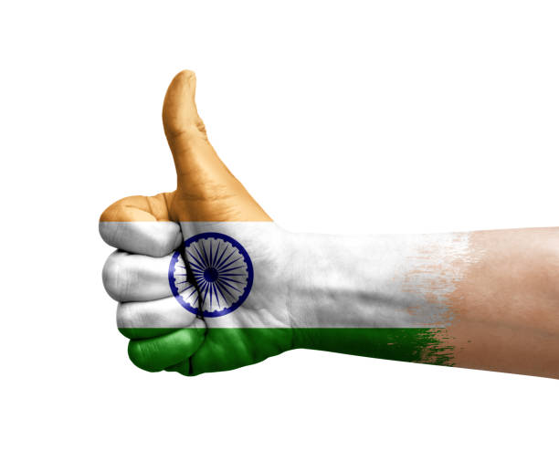 istock Hand making thumb up painted with flag of india 1401397533