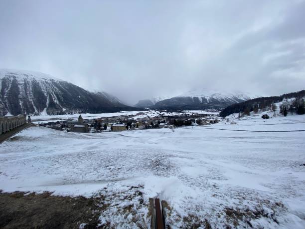 Samedan View of the village in winter samedan stock pictures, royalty-free photos & images