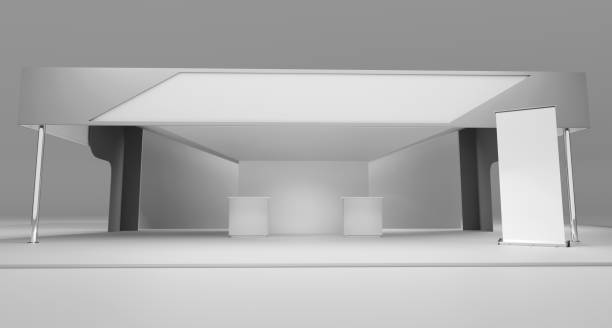 istock Exhibition stand design, Blank booth mock-up with banner, 3D rendering 1401400277
