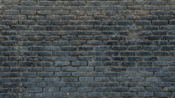 istock Horizontal part of dark brick wall background. Exterior wide old stone bricks 1401401200