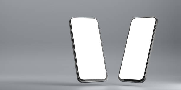 istock Mockup of two vertical phones, on a gray background. 3d render. 1401401272