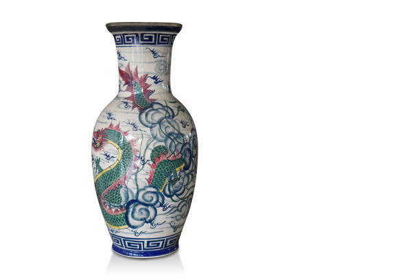 istock beautiful white and blue ceramic vase, dragon animal pattern, on white background, animal, object, decor, home, house, flower, copy space 1401401475