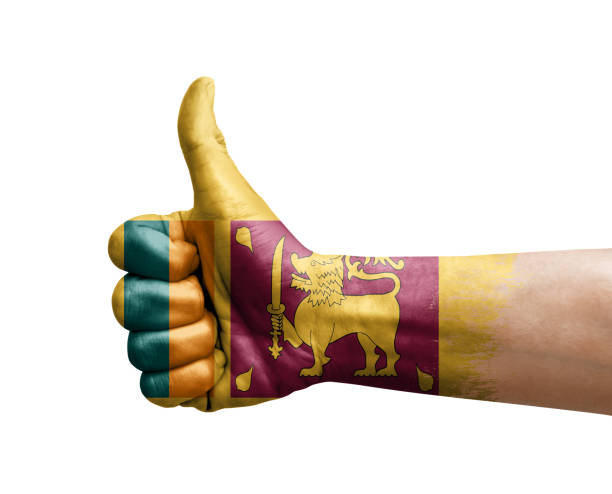 Hand making thumb up painted with flag of sri lanka