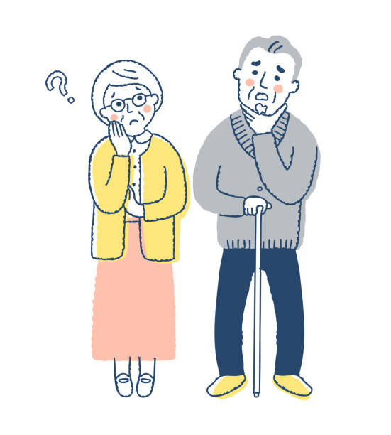 당황한 표정을 가진 시니어 애플 - senior adult retirement question mark worried stock illustrations