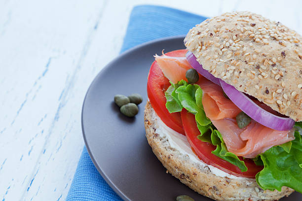 istock Smoked salmon burger close up 140140416