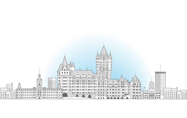 Quebec city cityscape line art style vector illustration Quebec city, Canada cityscape line art style vector illustration chateau frontenac hotel stock illustrations