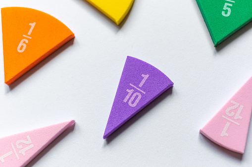 Violet Math Elements Violet Orange Yellow Pieces Of Fractions On The Table Close Up Math ...