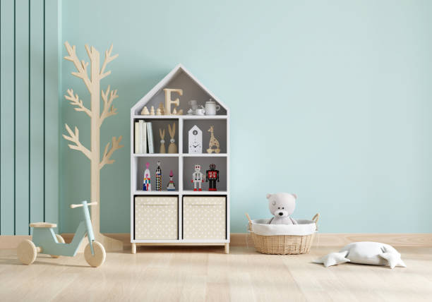 istock Green child living room interior with copy space, 3D rendering 1401421452