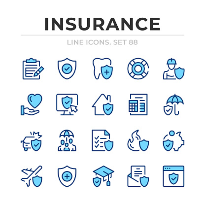 Insurance vector line icons set. Thin line design. Modern outline graphic elements, simple stroke symbols. Insurance icons