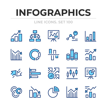 Infographics vector line icons set. Thin line design. Modern outline graphic elements, simple stroke symbols. Infographics icons