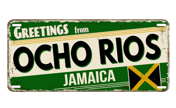 bildbanksillustrationer, clip art samt tecknat material och ikoner med greetings from ocho rios vintage rusty metal plate - welcome to jamaica