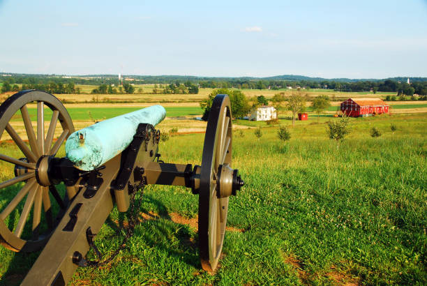 istock Civil War Cannon over a farm 1401428468