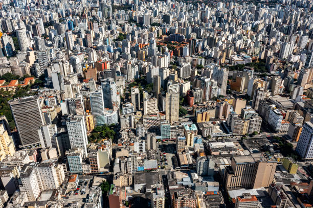 istock Aerial view of downtown district seen from the top. 1401431182
