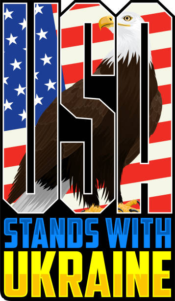 vector sticker "USA stands with Ukraine" with bald eagle vector sticker "USA stands with Ukraine" with bald eagle ukraine war stock illustrations