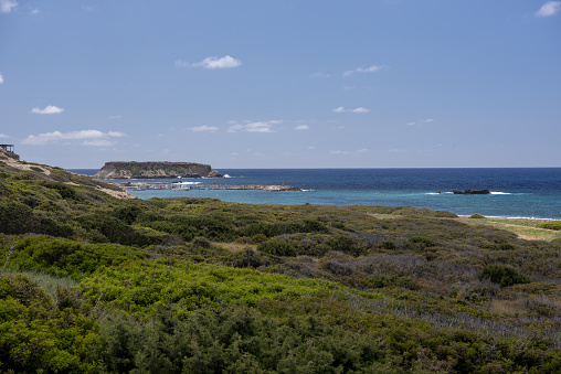 Agios Georgios (St. George) area with vegetation adapted to the dry climate and harsh coastal environment. Nikon D750 with Nikon 24-70mm ED VR zoom lens.