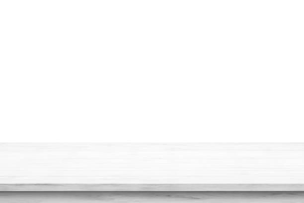 istock Empty white wooden table top isolated on white background 1401436967