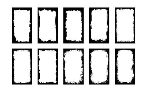 Grunge frames for photo collage, stories, posts and social network media. Template with brush stroke. Rectangular border with grunge overlay. Set of vector illustrations isolated on white background Grunge frames for photo collage, stories, posts and social network media. Template with brush stroke. Rectangular border with grunge overlay. Set of vector illustrations isolated on white background. at the edge of stock illustrations