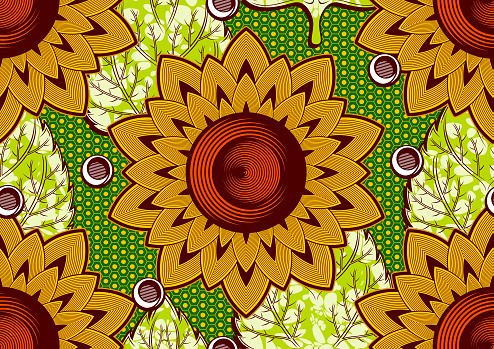 africa seamless pattern of sunflower circle curve line  vibrant colors, tribal textile art, hand-draw line image and background, fashion artwork for Fabric print, clothes, scarf, shawl, carpet, kerchief, handkerchief